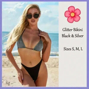 🔥 Silver & Black Glitter Bikini – Sexy & Sparkly! 🔥
